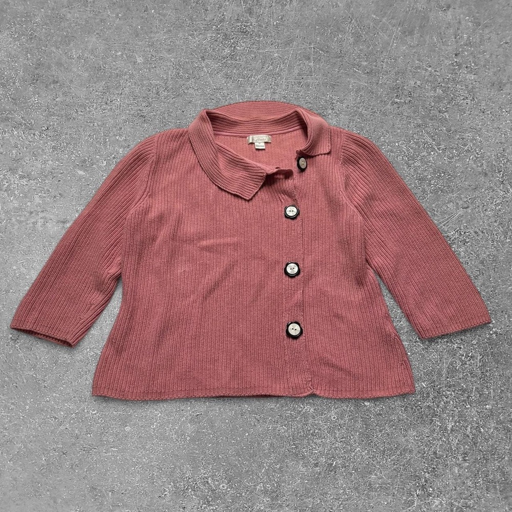 Christopher & Banks Pink Cotton Ribbed Asymmetric Button Cardigan Sweater M